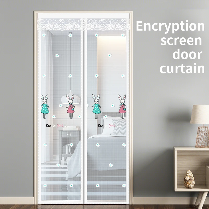 

White curtains anti-mosquito curtains self-adhesive magnetic adsorption without punching easy to install door curtains cartoon