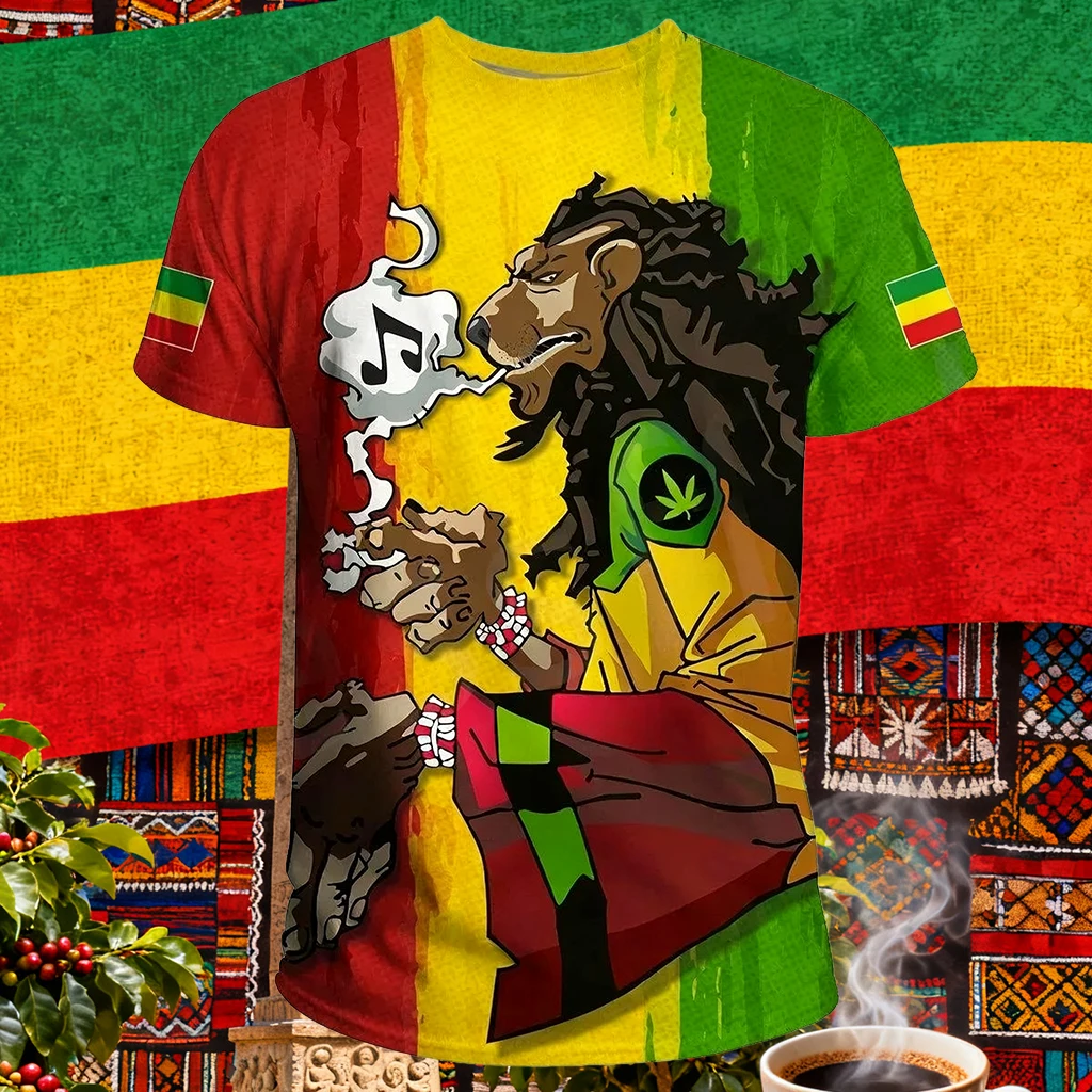 

New Adult/children's Fast Drying Breathable Casual Round Neck T-shirt with Ethiopian Print for Sports Running Fitness Training
