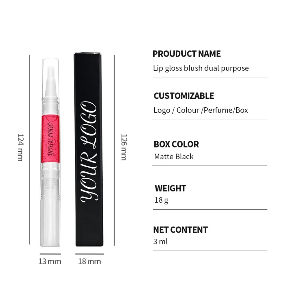Private Label Rotate Press Lip Gloss/blush Pen Pigment Long Lasting Prevent Ultraviolet Rays Waterproof Custom Logo Makeup Vegan