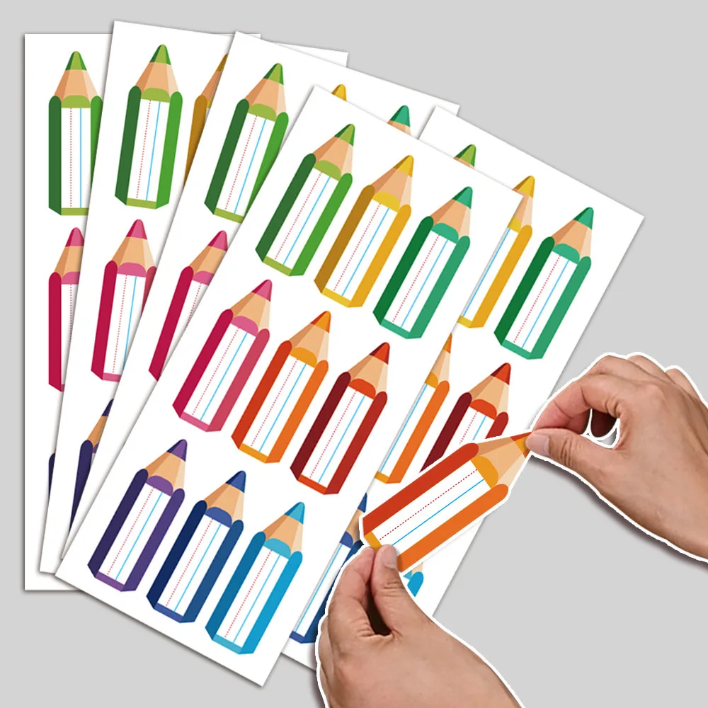 90Pcs/10Sheets 4.92*11.81in Colorful Pencil Name Tag Stickers Student Desk Pencil-Shaped Classroom Name Tag Stickers Suitable for Teacher Supplies Stickers
