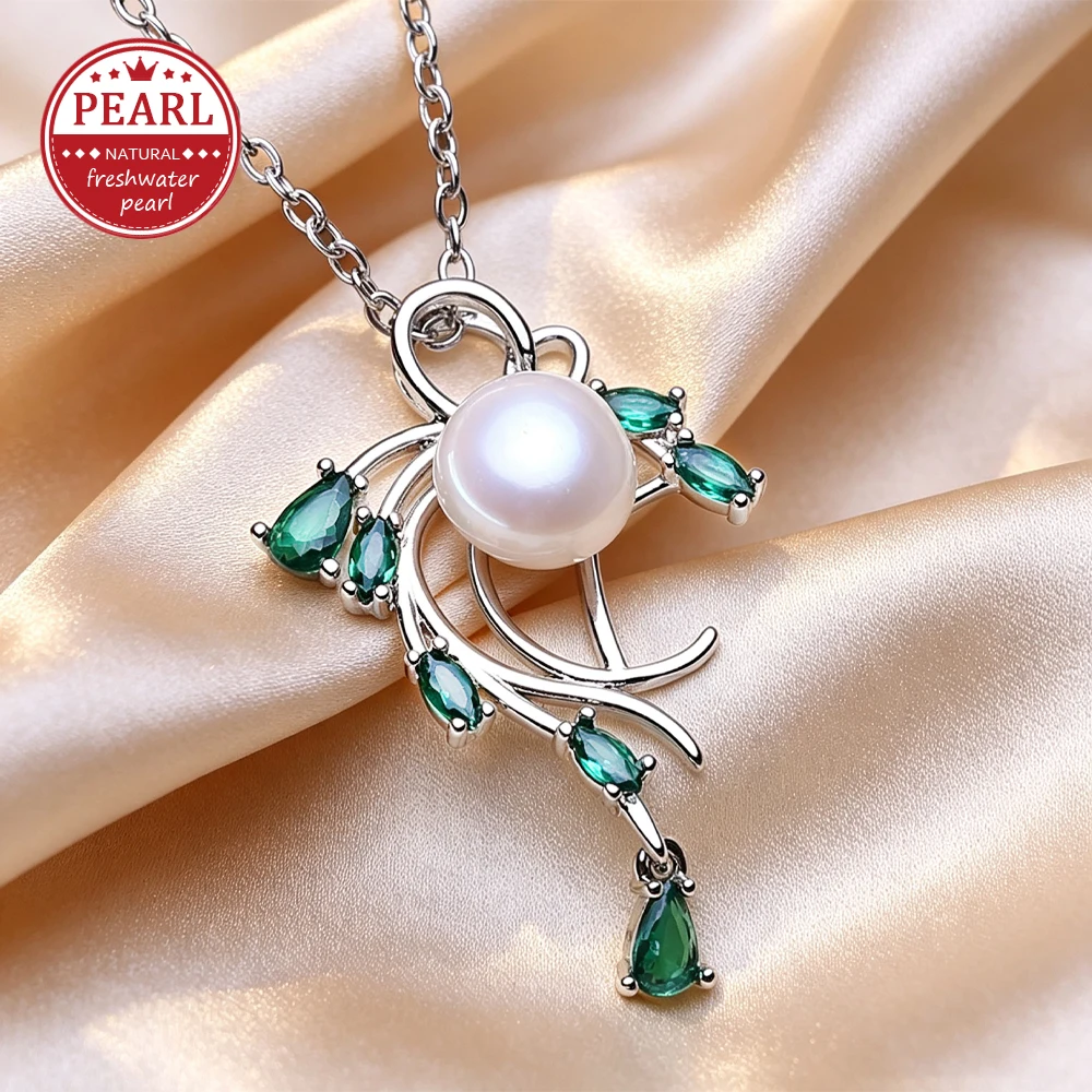 FENASY Natural Freshwater Pearl Necklaces For Women Silver Color Plant Pendant Party Jewelry Birthday Gifts