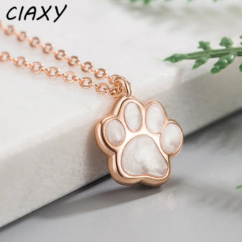 CIAXY Silver Color Lovely Animal Paw Footprint Necklace Pendant Rose Gold Color Dog Cat Necklaces for Women Fashion Jewelry