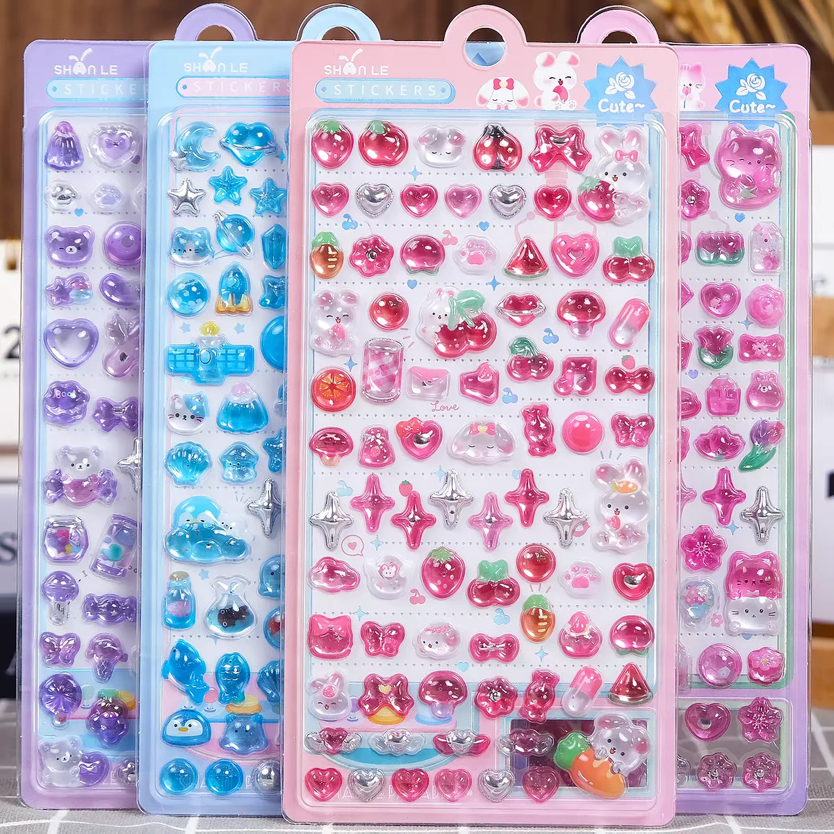 1 pc/4 pcs Cute Mini Sweet Star Cartoon Drop 3D Relief Stickers Journaling DIY Diary Stationery Sticker Decor School Supplies