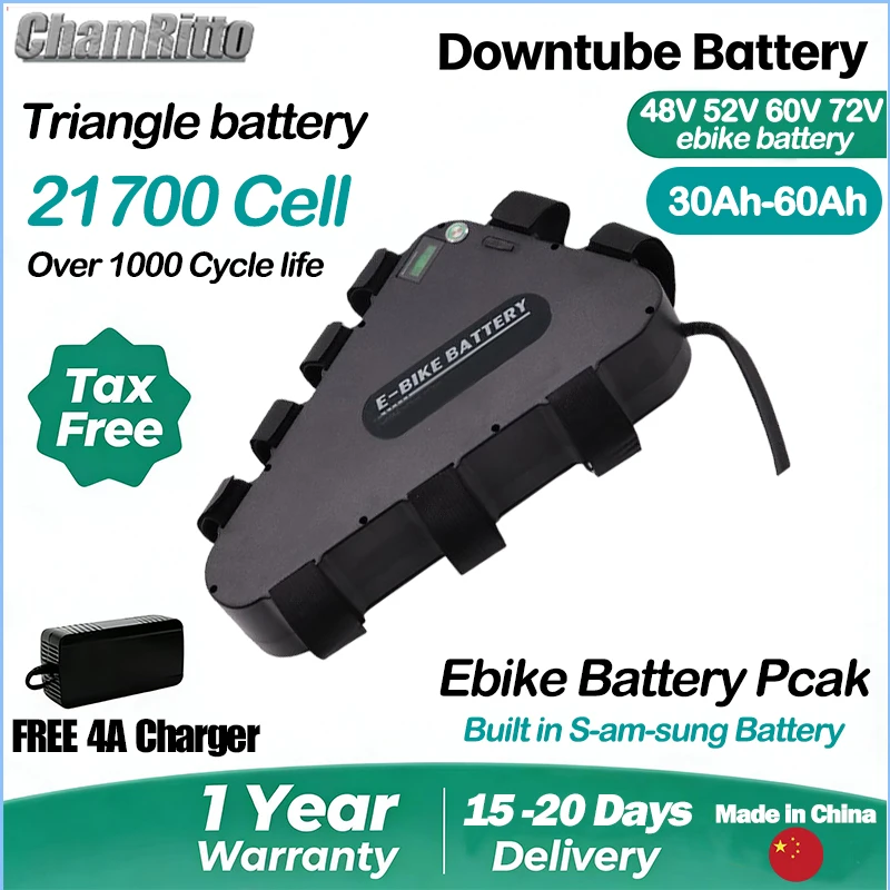 

60v72v 3000w Triangle Electric Bicycle battery 36v 48v 52v ebike 30ah 40ah 50ah 60ah chamrider 1000w 2000w 21700 lithium battery