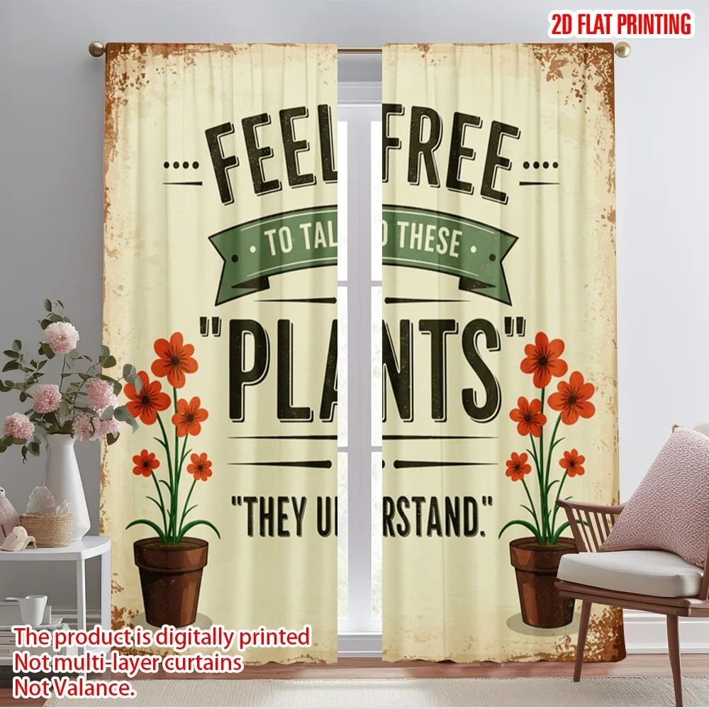 

2pcs 2D flat printing Party Window Curtains Feel Free Talk Plants Polyester Without Electricity Family Party Perfect for Door