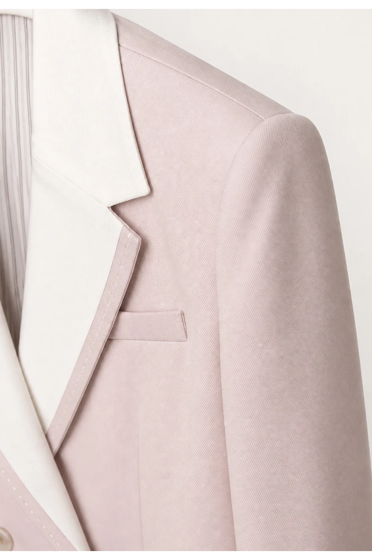 K2547W Designer-Stil Damen-Wollblazer Zweifarbige Patchwork-Jacke mit Revers Premium-Wollmischmantel – Detail 20