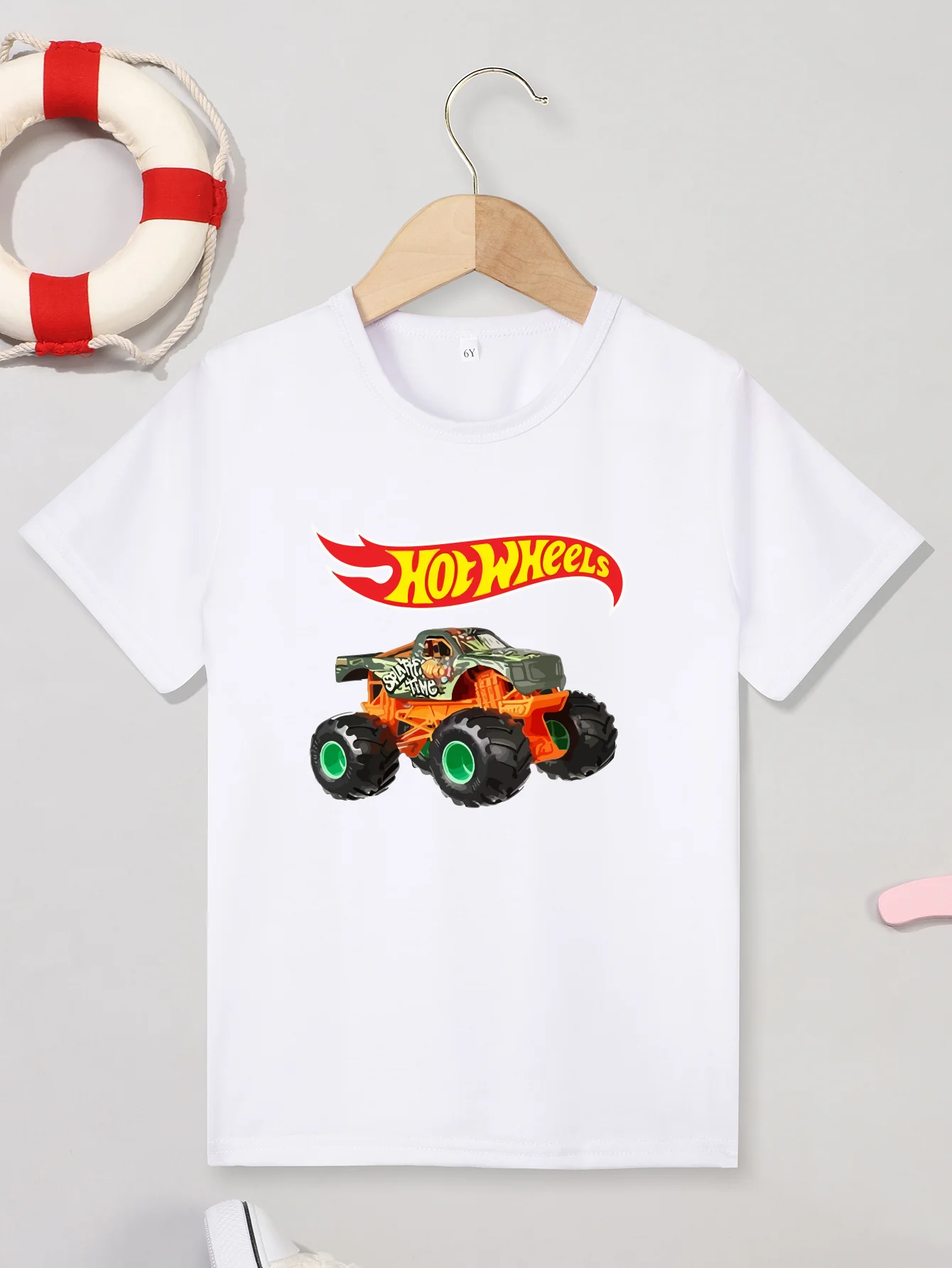 Different Colors Tee T-shirt Short Sleeve Cool Boys Girls Clothes Hot Wheels Printing Round Neck Top T-shirt Children