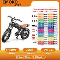 Emoko C93 Electric Bicycle 1000W Motor 48V20AH Battery Mountain Electric Bike 20*4.0 Inch Fat Tire cross-country E-bike