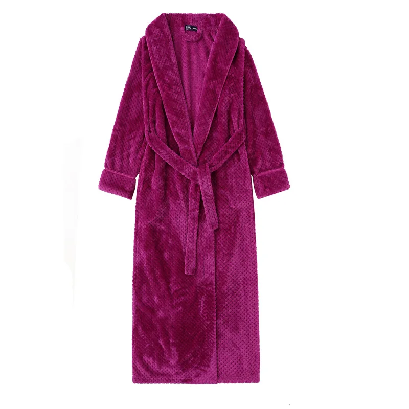 Autumn Winter Thickened Lengthened Lovers Flannel Nightgowns Men's Women's Bathrobes Enlarge Coral Fleece Pajamas Windproof Suit