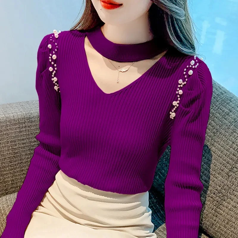 Nuovo 2023 inverno a primavera donna donna manica lunga scollo a barca lavorato a maglia Pull maglione Femme Top coreano Casual Pullover camicie