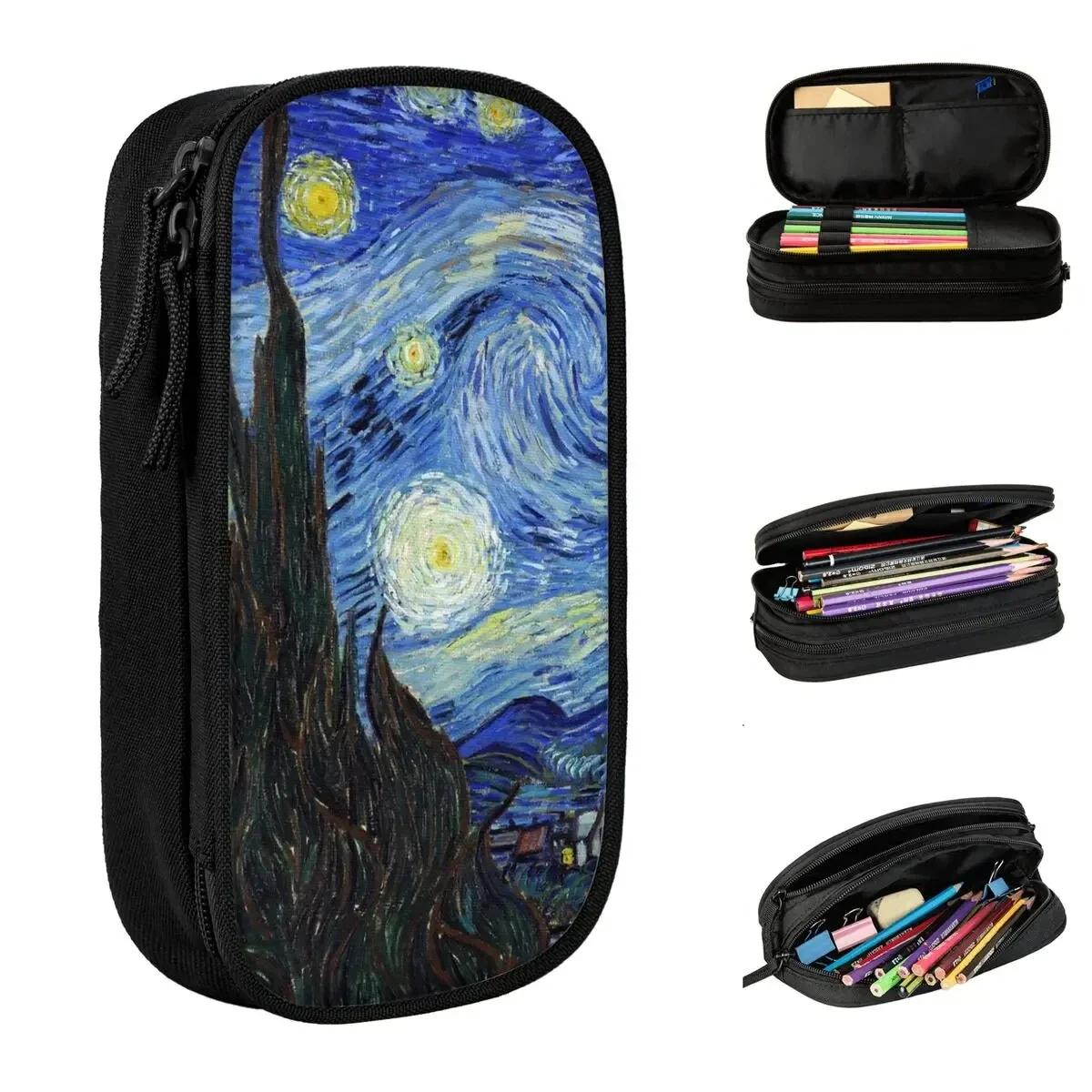 

Large-capacity Pencil Pouch Vincent Van Gogh - Starry Night School Accessories Star Double Layer Pencilcase Girl Make Up Bag