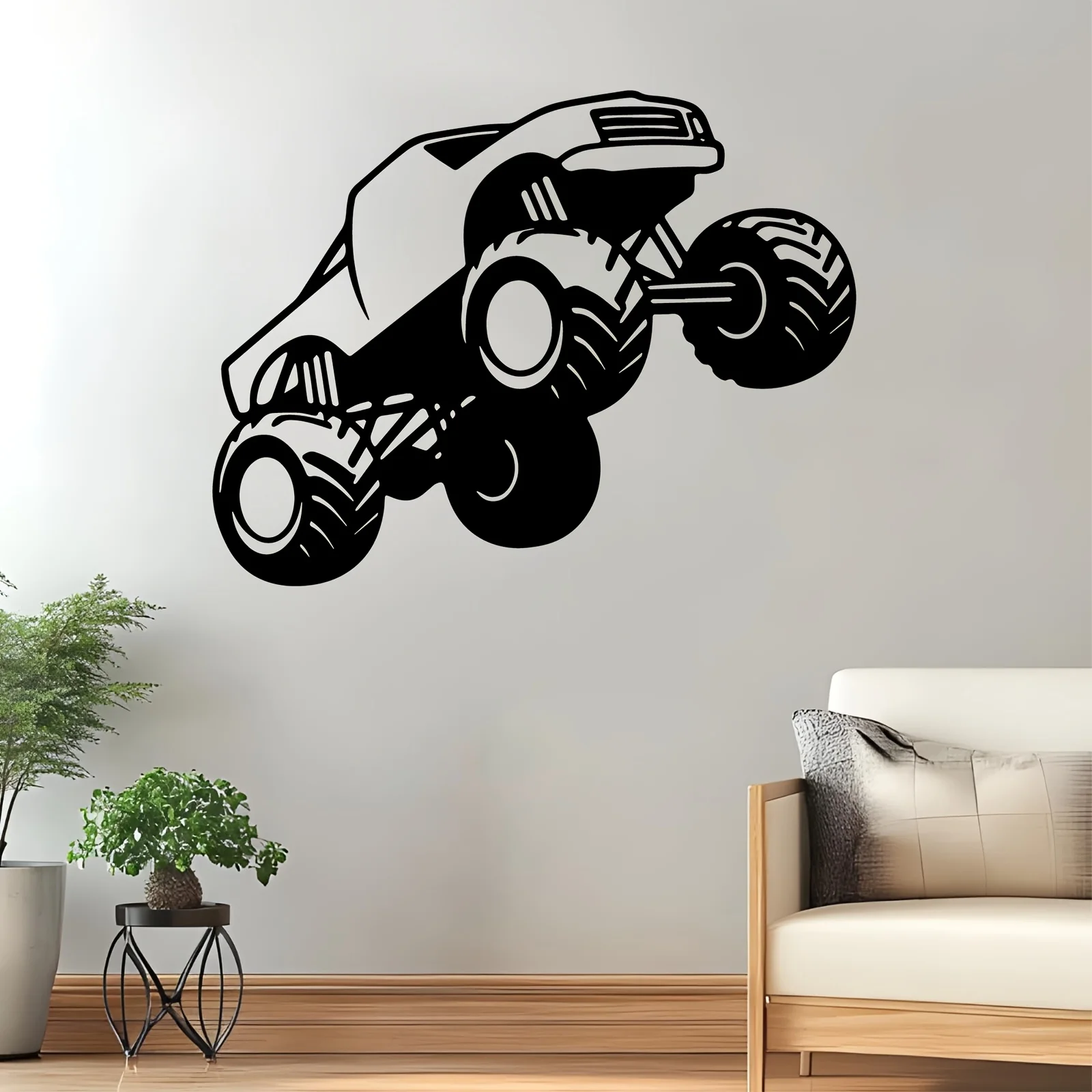 Dynamic Iron Monster Truck Wall Art - Weatherproof Rustic Metal Sculpture for Garage, Backyard Fence or Man Cave Decor