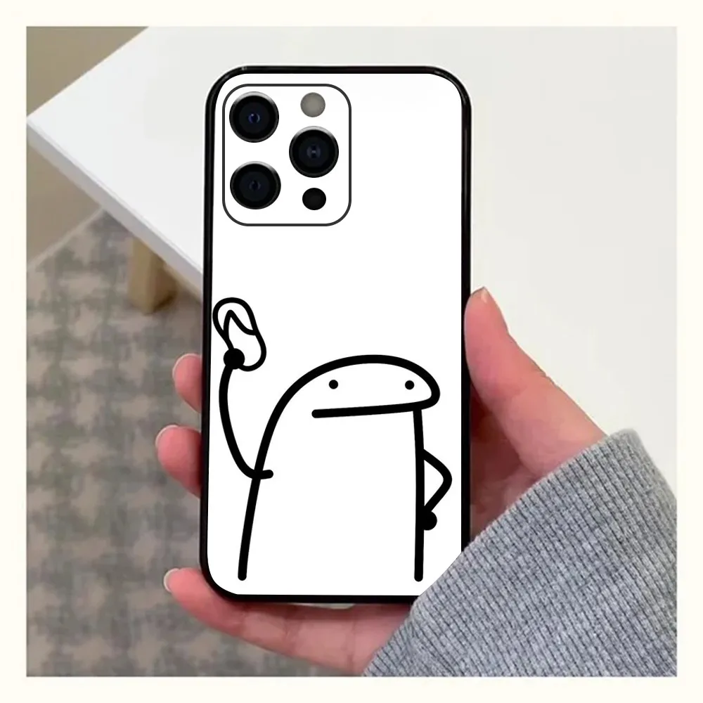 F-Flork Apple iPhone 15,14,13,12,11,Pro,X,XS,Max,XR,Plus,Mini 소프트 블랙 커버용 귀여운 웃긴 밈 전화 케이스
