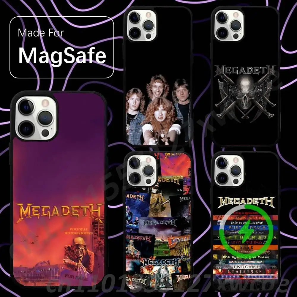 Rock M-MegadethS Music For Magsafe Wireless Charger Case For iPhone 15,16,17,13,14,11,12,Pro,Max,Plus,E,Air,Mini Protection