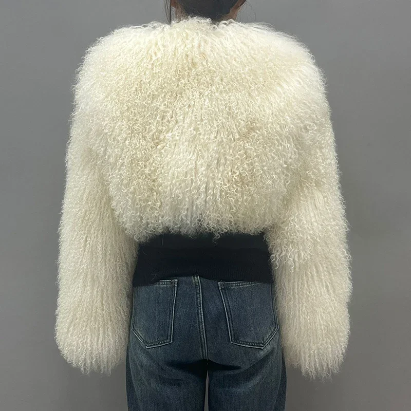 2024 Women's Mongolian Lamb Fur Coats Fashion Trends Winter Thick Warm Lady Natural Sheep Fur Jackets