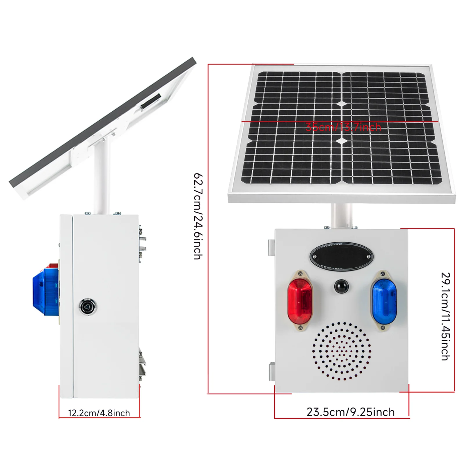 Yasong Outdoor Solar Bewegingssensor Detector Alarm Sirene Met Rood En Blauw Strobe Licht 120db Hoorn 12 Toon Voor Boerderij Haven