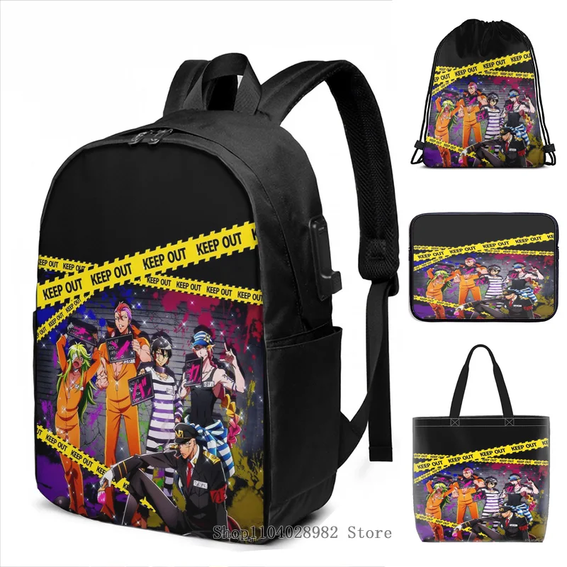 Funny Graphic Print Nanbaka Crew USB Charge Backpack men School bags Women Tote Bags Travel laptop bag