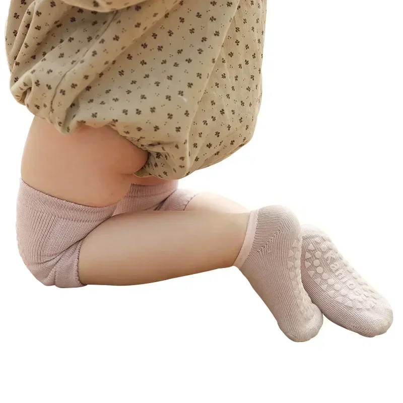 Baby Knee Pads Socks Set for Infants - Anti-Slip Non-Skid Crawling Safety Protectors, Solid Color Floor Socks with LegProtection