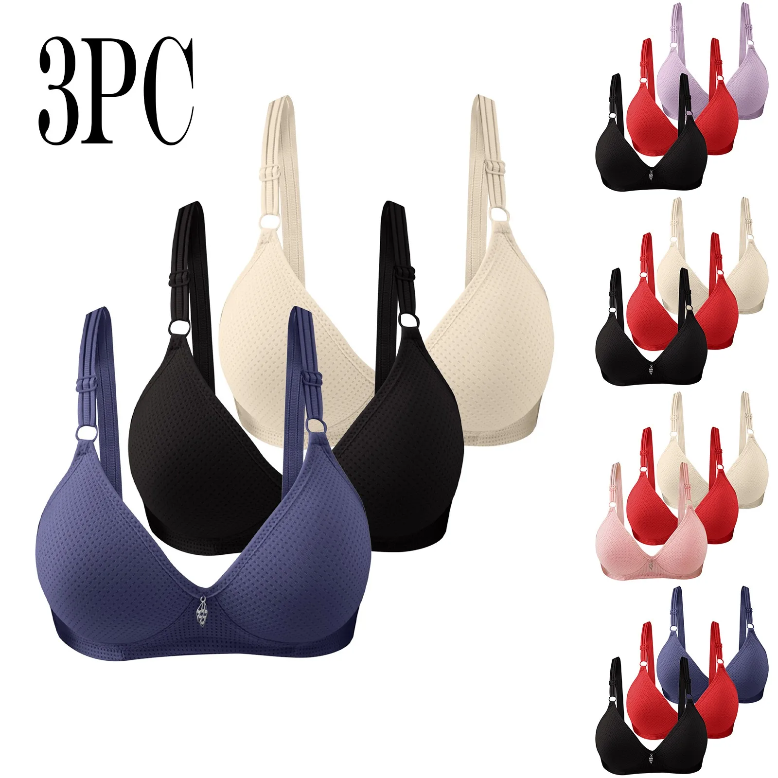 

3PC Women's Lace Edge Without Steel Ring Movement Seamless Gathering Adjustment Pack of Bras for Women Push up Plus Size Bras