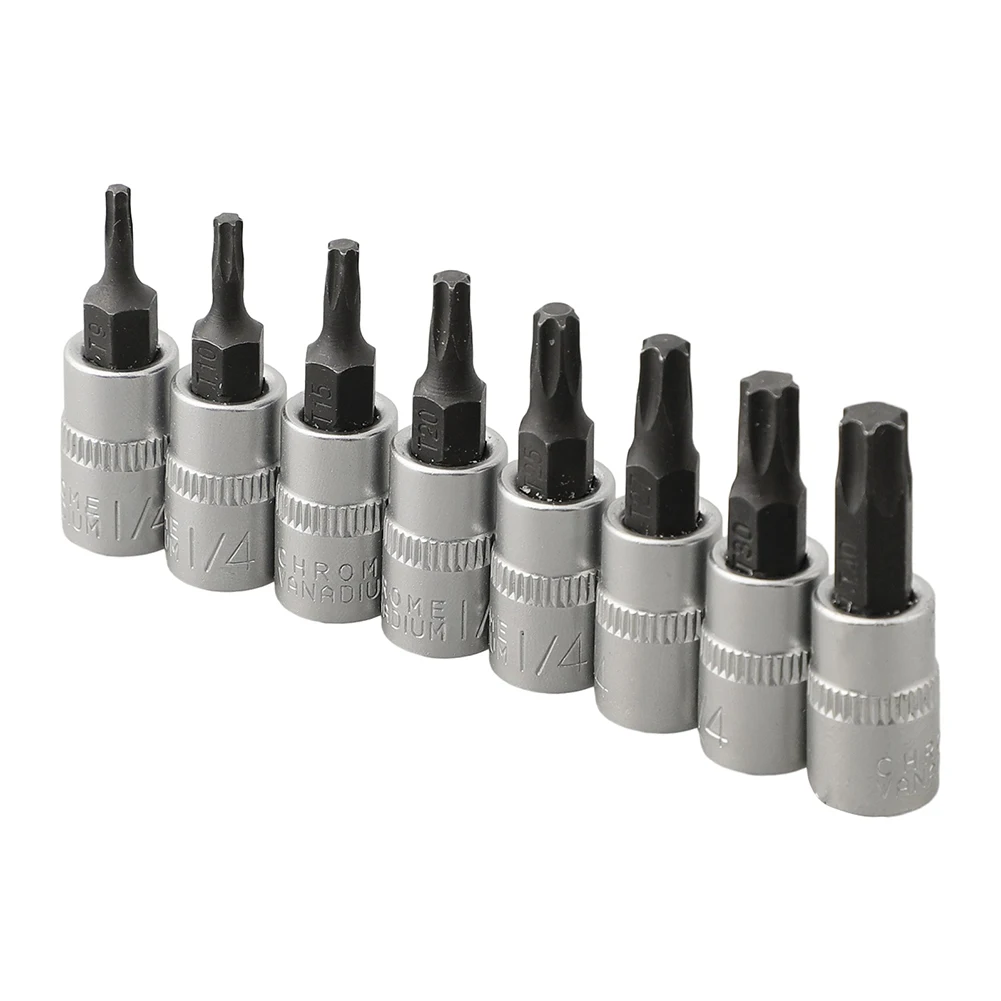 8pcs Torx Bit Sockets Set 1/4 Inch Driver Star Bit T8 -T40 Impact Driver Bits Sockets Sleeve Screwdriver Nut Driver Set