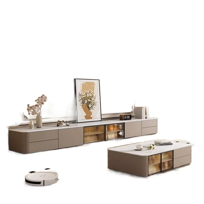 

Solid wood floor-to-ceiling TV cabinet French light luxury high-end sense