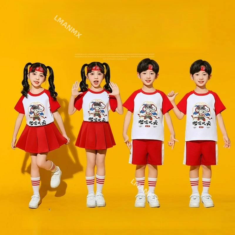 

Детский костюм черлидинга, осенний спортивный комплект для начальной школы, детская одежда Nezha на Национальный день