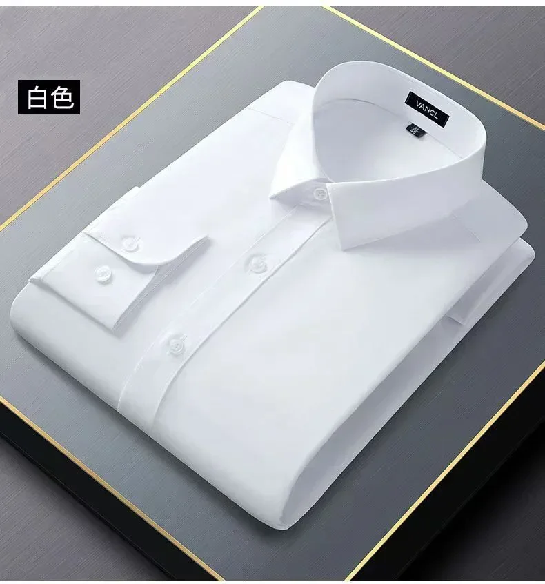 New non ironing blue shirt for men's long sleeved business casual solid color professional dress quality white shirt