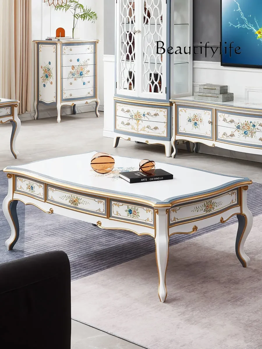 

журнальный столик Solid Wood Painted Coffee Table Small Apartment Tea Table TV Cabinet Unit American Light Luxury Living Room Te