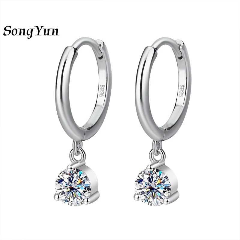 

SONGYUN Luxury Jewelry 925 Sterling Silver Earrings Moissanite Diamond Ear Pin Daytime for Her Rhodium Plated MST Patent Earring