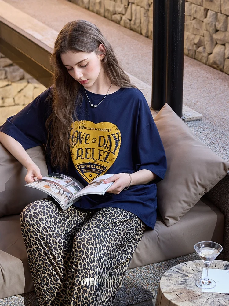 maiten-retro-summer-sleepwear-women's-new-style-modal-cotton-short-sleeve-leopard-print-long-pants-home-clothes-set