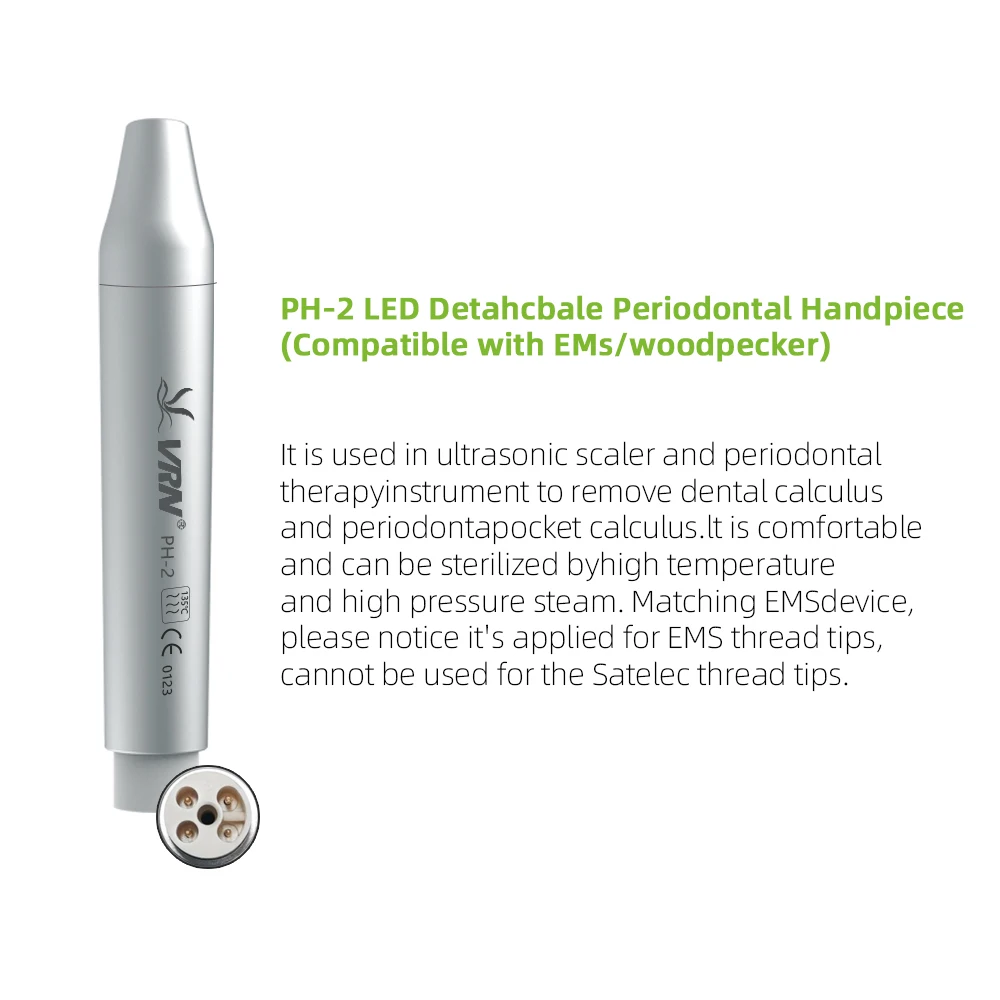 VRN Piezo Scaler Handpiece Detachable LED Handpiece 135℃ High Temperature Sterilization Fit for Woodpecker EMS image 3