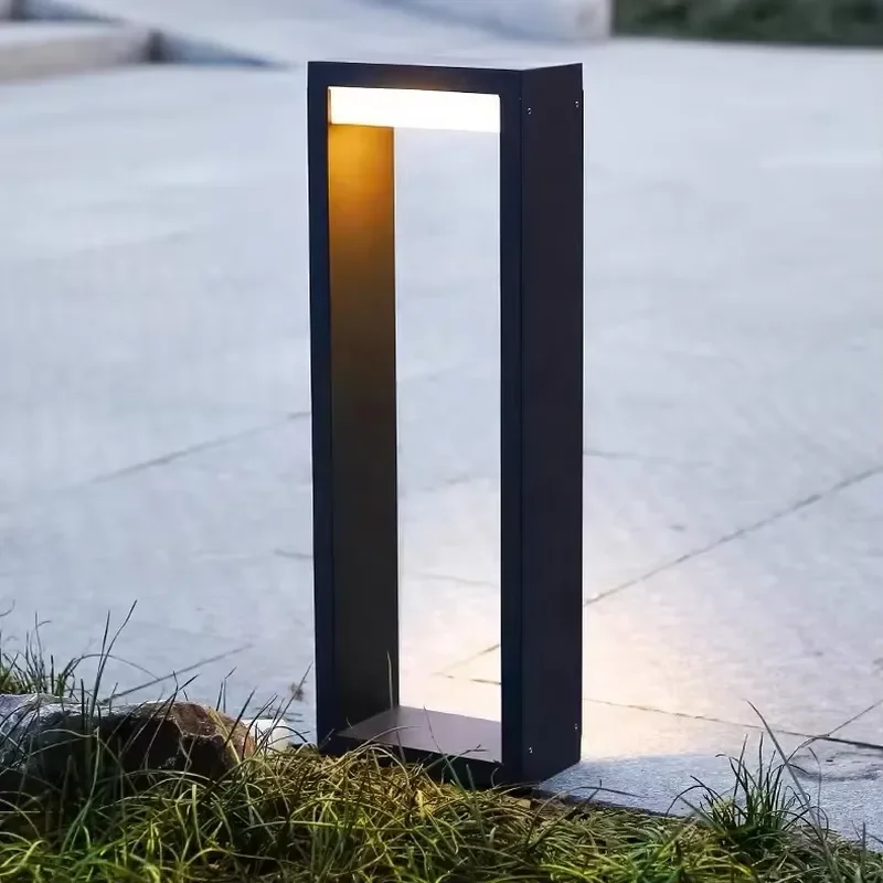 Modern square 60cm IP66 waterproof aluminum outdoor garden LED lawn post light, induction CRI90 5 years warranty 270 degree