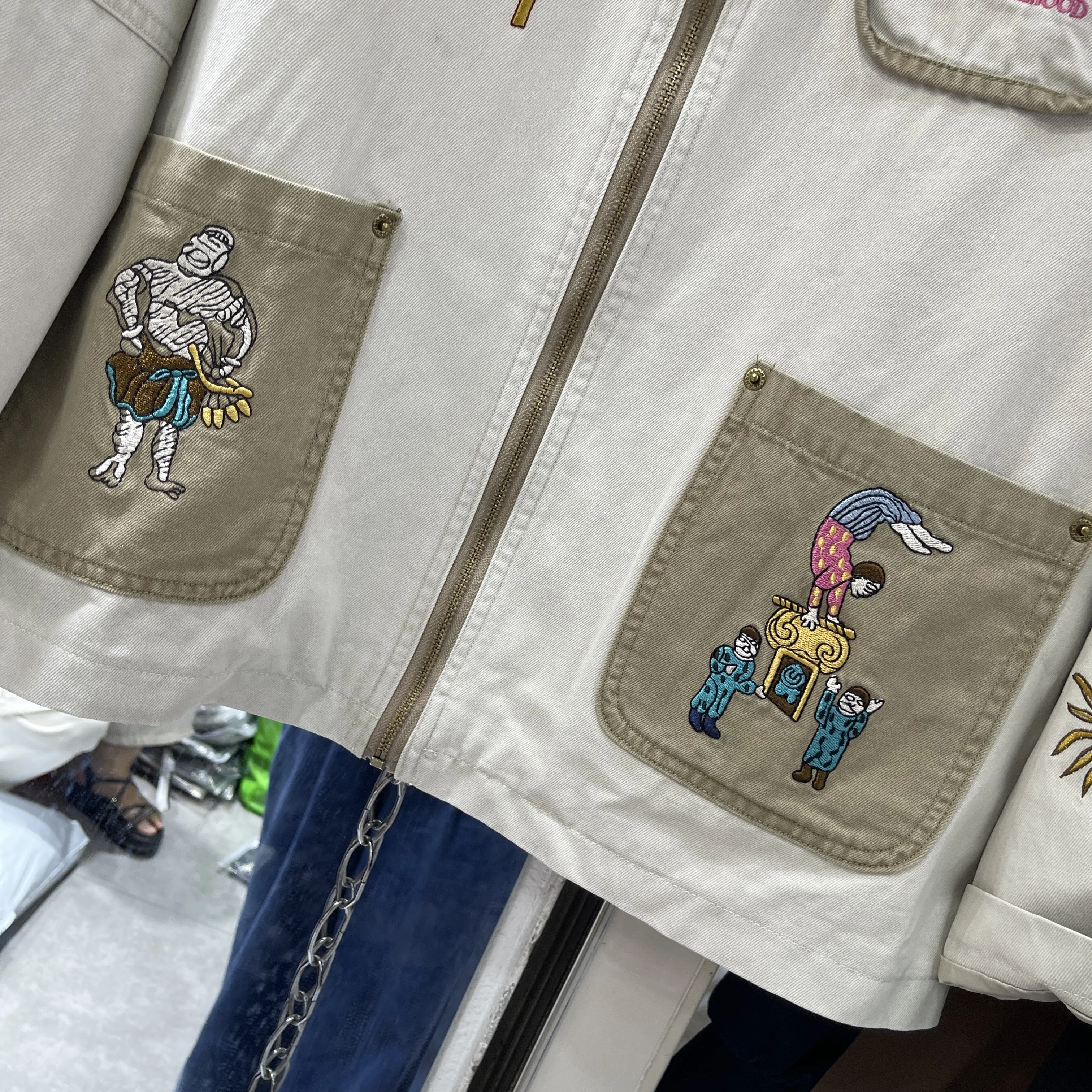 2025 New Designer Nomadic Style Contrast Color Cartoon Embroidery Pattern Lapel Jacket Loose Coat Women Autumn Jacket