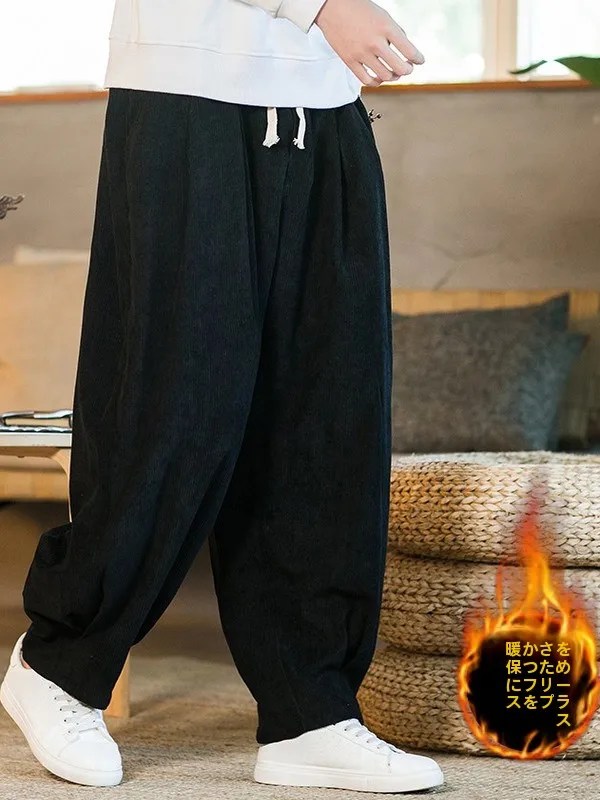 Men's Corduroy Pants Thiened Lined Loose Casual Lantern Pants Vintage Winter Warm Wide Leg Trousers