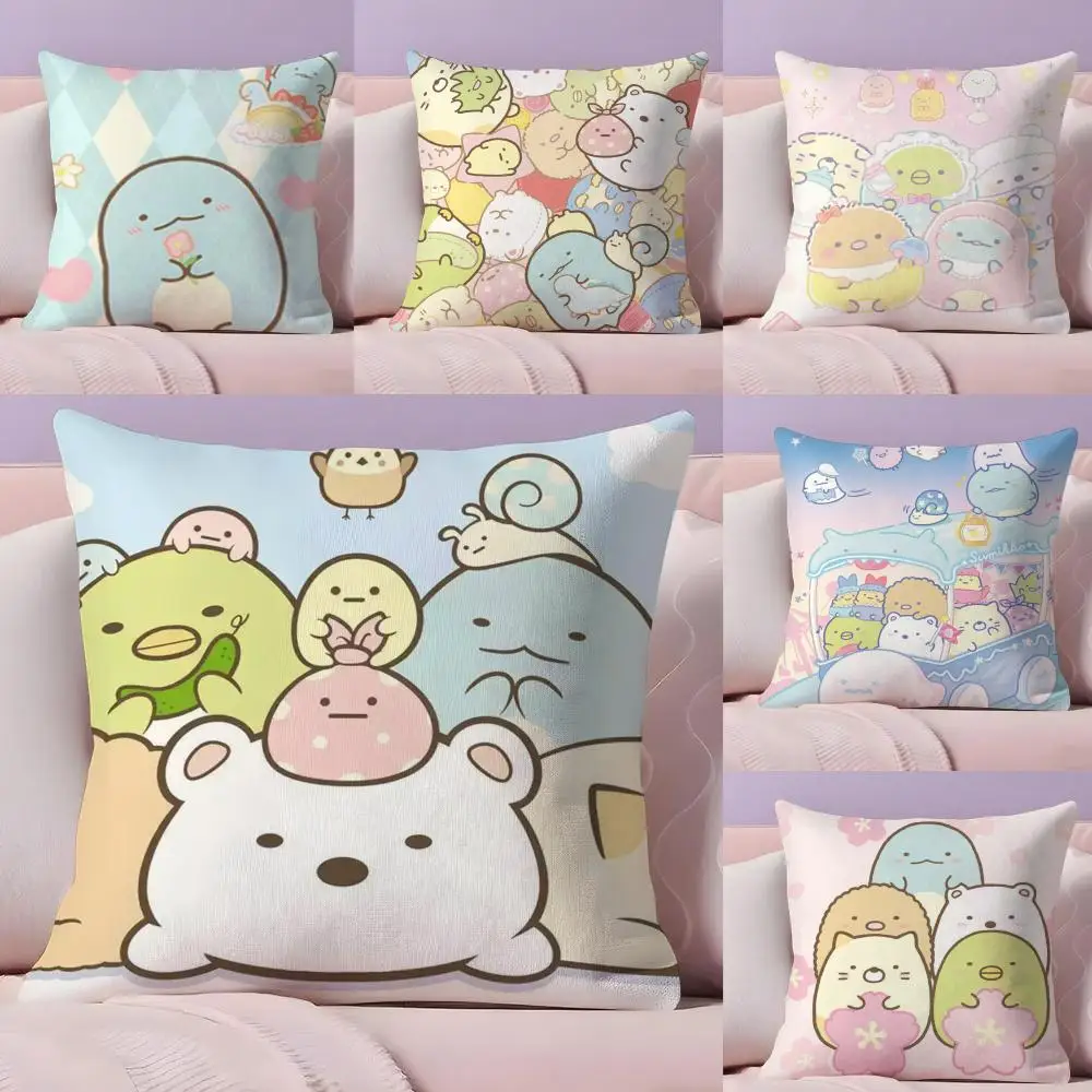 Cushion Cover Plush Fabric Soft Double-Sided Printed Sofa Warm Winter Home Gift Pillow Cover Cute S-Sumikko G-Gurashi