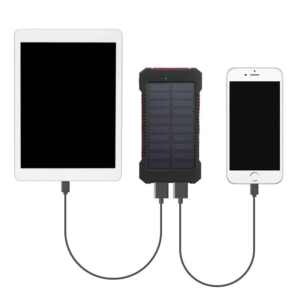 Banque d'alimentation solaire portable extérieure, 200Ah, étanche, USB, chargeur externe, adapté pour iPhone, smartphone, boussole LED