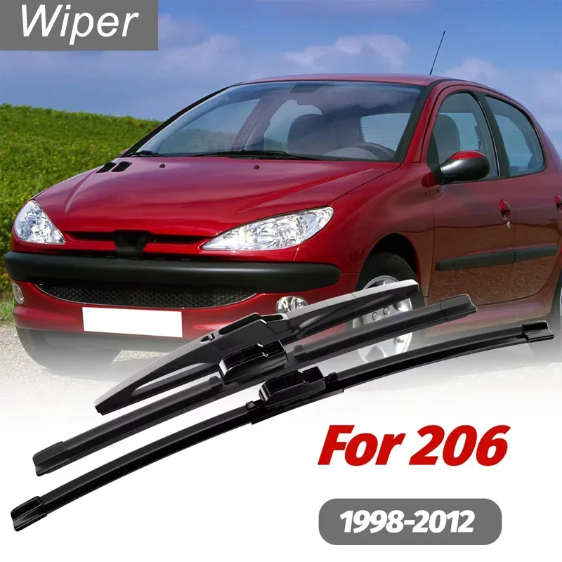 1set Front & Rear Windshield Wiper Blades Windscreen Wipers For Peugeot 206 1998-2012 2000 2001 2002 2003 2004 2005 Accessories