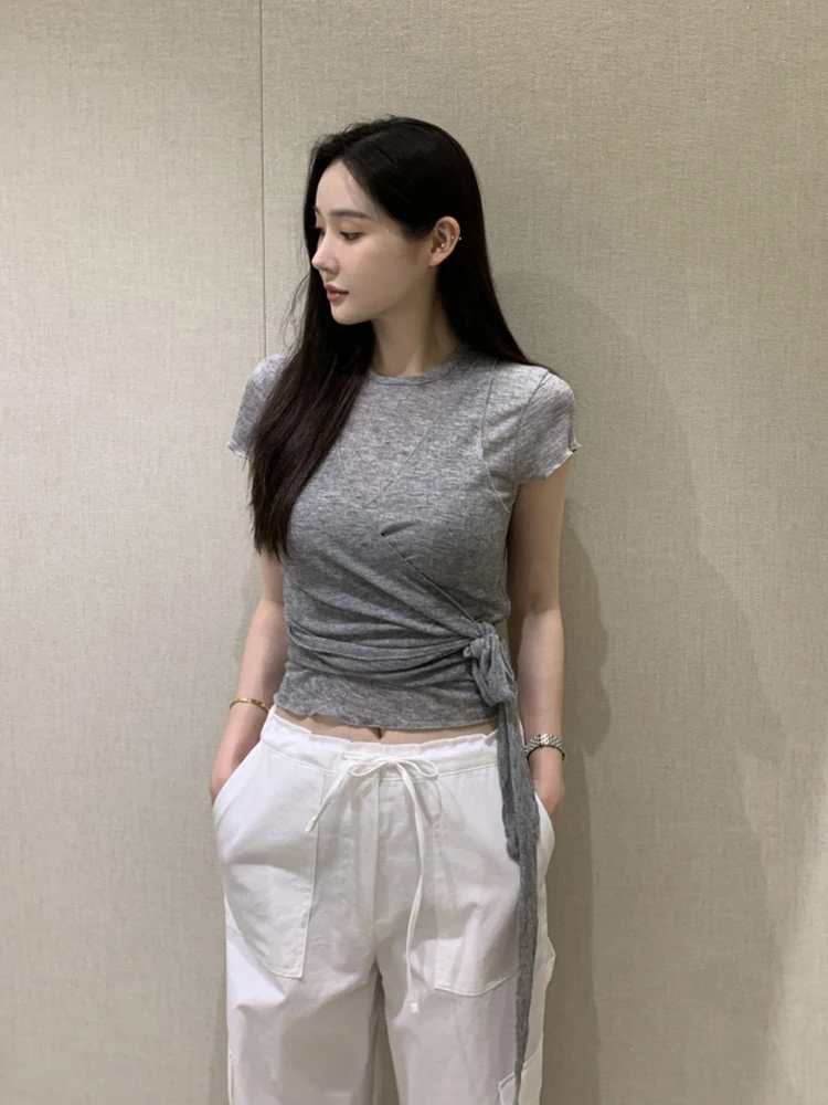 

Легкая футболка ort Sve Inner Wear Design Sensation Summer New Sle Small ence Overlap Wear Жилет с поясом Топ