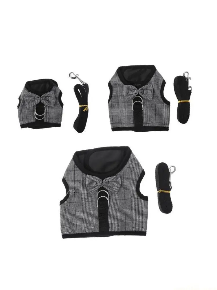 QX2E Adjustable Bow Rabbit Harness Vest Leash Rope Mouse Baby Bunny Squirrel Hamster