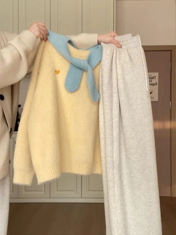 

Korean Sle Soft Yellow Knitted Sweater Women's Spring Thiened Comfortable Top Sweet Sle Faionable Casual Loose Fit