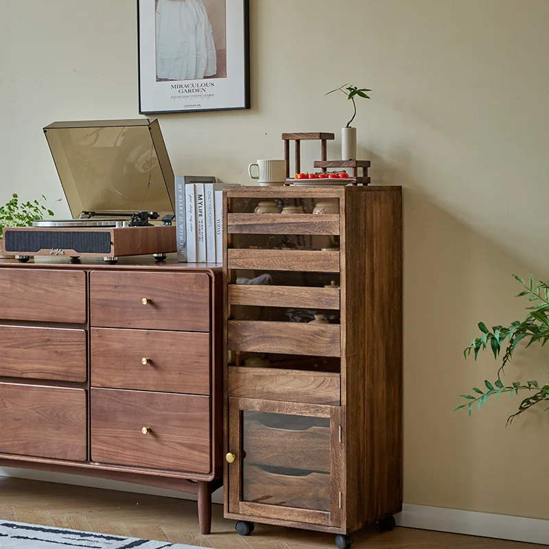 Ten-layer dental cabinet North American black walnut floor-to-ceiling cabinet Zisha pot Zisha cup tea room living room storage