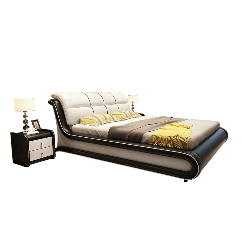 Modern minimalist leather bed Nordic storage bed 1.5m high box bed 1.8m double bed.