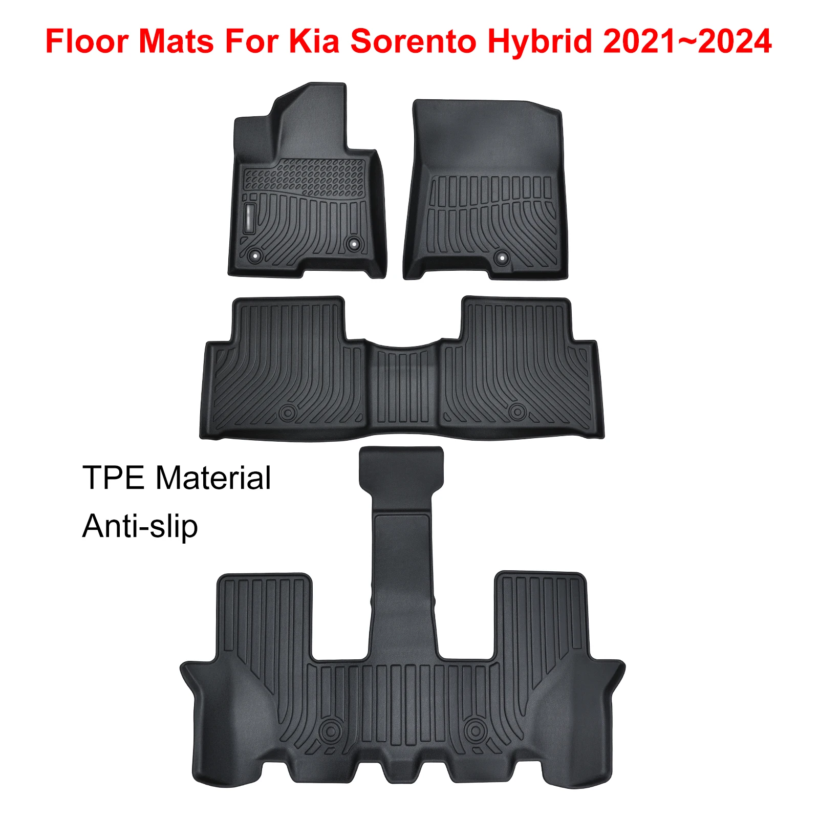 6 Seat Car Floor Mats For Kia Sorento Hybrid 2021-2024 All Weather Waterproof Protective Pad Carpete Fit Car Floor Liner Set