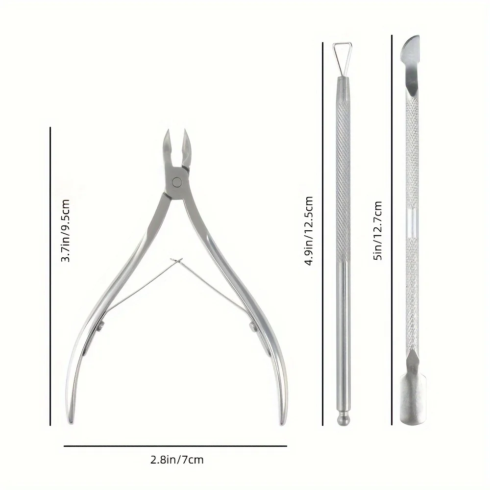 Arte de uñas de acero inoxidable, piel muerta a mano, cuchillo de empuje, tijeras, herramientas para recortar uñas, pinzas para cutículas afiladas, uñas de mandíbula puntiaguda duraderas