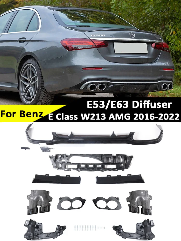 For Mercedes Benz E Class W213 AMG Line Rear Bumper Diffuser with Exhaust Tips Black Sliver E53 E63 Exterior Part 2016-2022