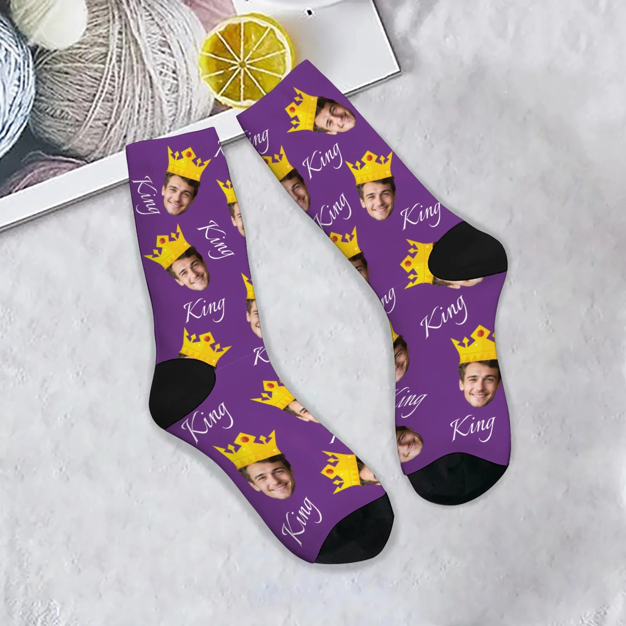 King Design – chaussettes personnalisées pour hommes, nouveauté, chaussettes amusantes et folles pour hommes, Photo personnalisée, cadeaux pour la famille et les amis