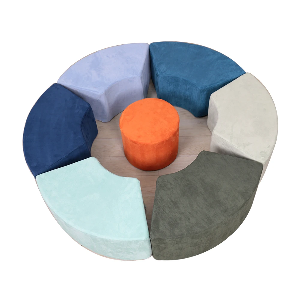 New Design 7pcs/set Flower Shape Sofa Sector & Round Foam Piece Combination Candy Colors Sofa Stool