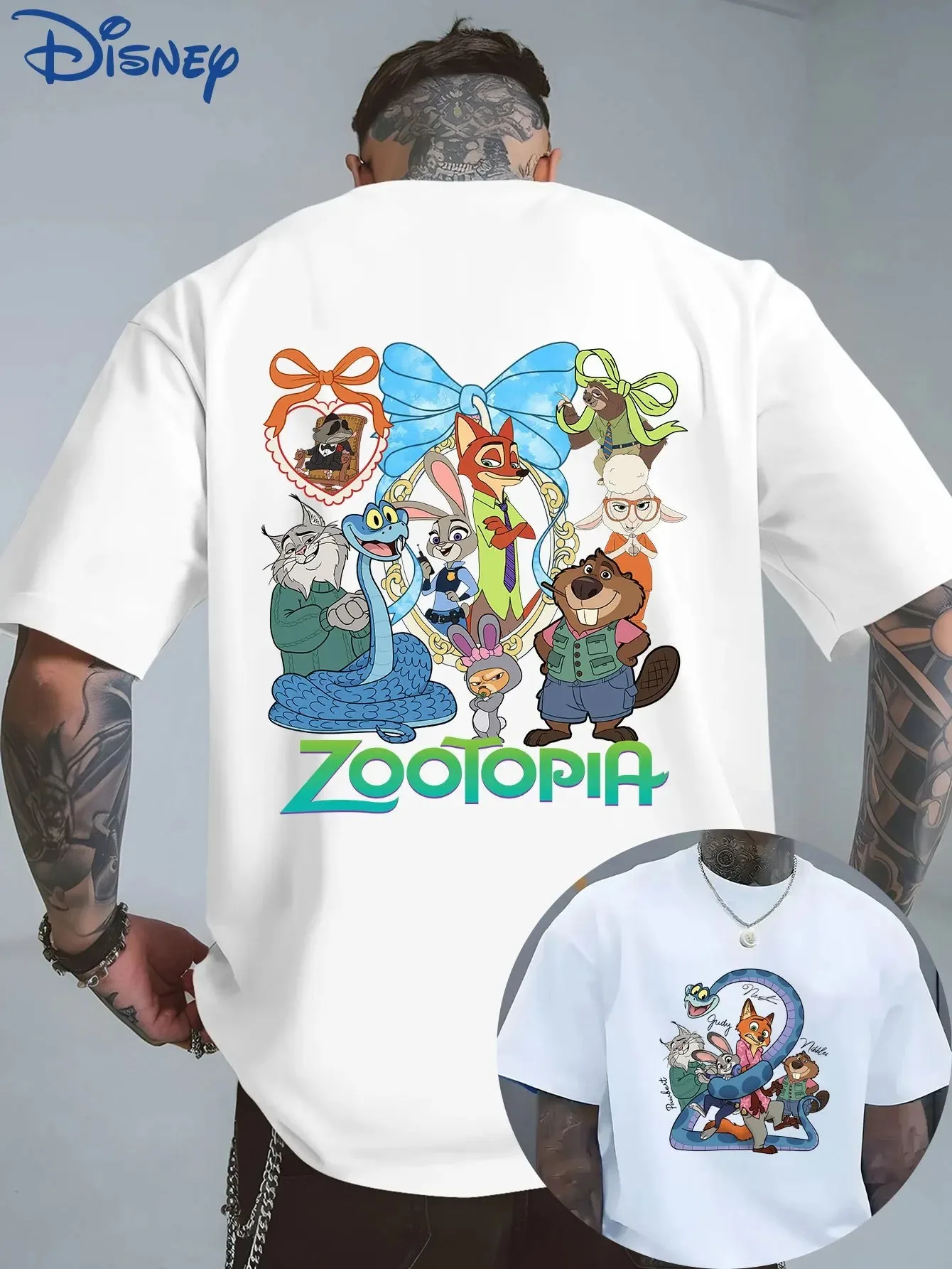 

Zootopia Judy and Nick, новая модель 2026 года, одежда с персонажами Диснея, футболка больших размеров унисекс, уличная одежда для пар, модная мягкая хлопковая одежда
