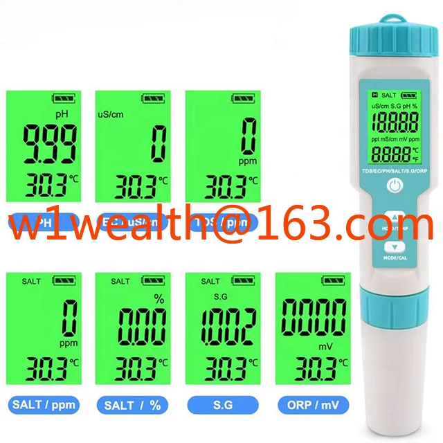 7 in 1 Water Quality Meter Digital PH Meter EC TDS