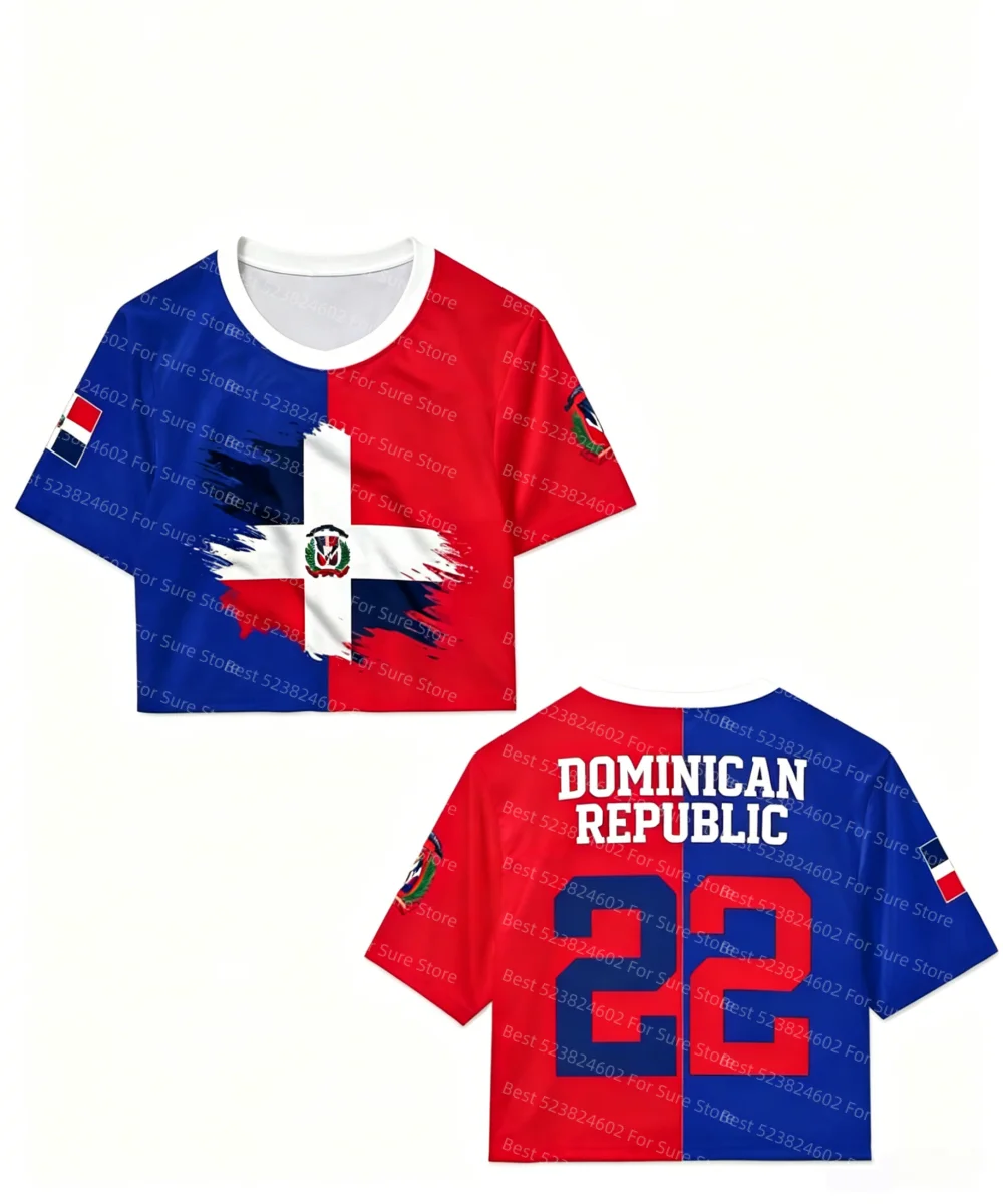 Women Dominican Republic Flag Print Crop T-shirt Casual Slim Short Sleeve Summer Streetwear Patriotic Women Y2K Aesthetic Tops